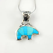 Sterling Silver Blue Turquoise Inlay Bear Pendant - DeSantis