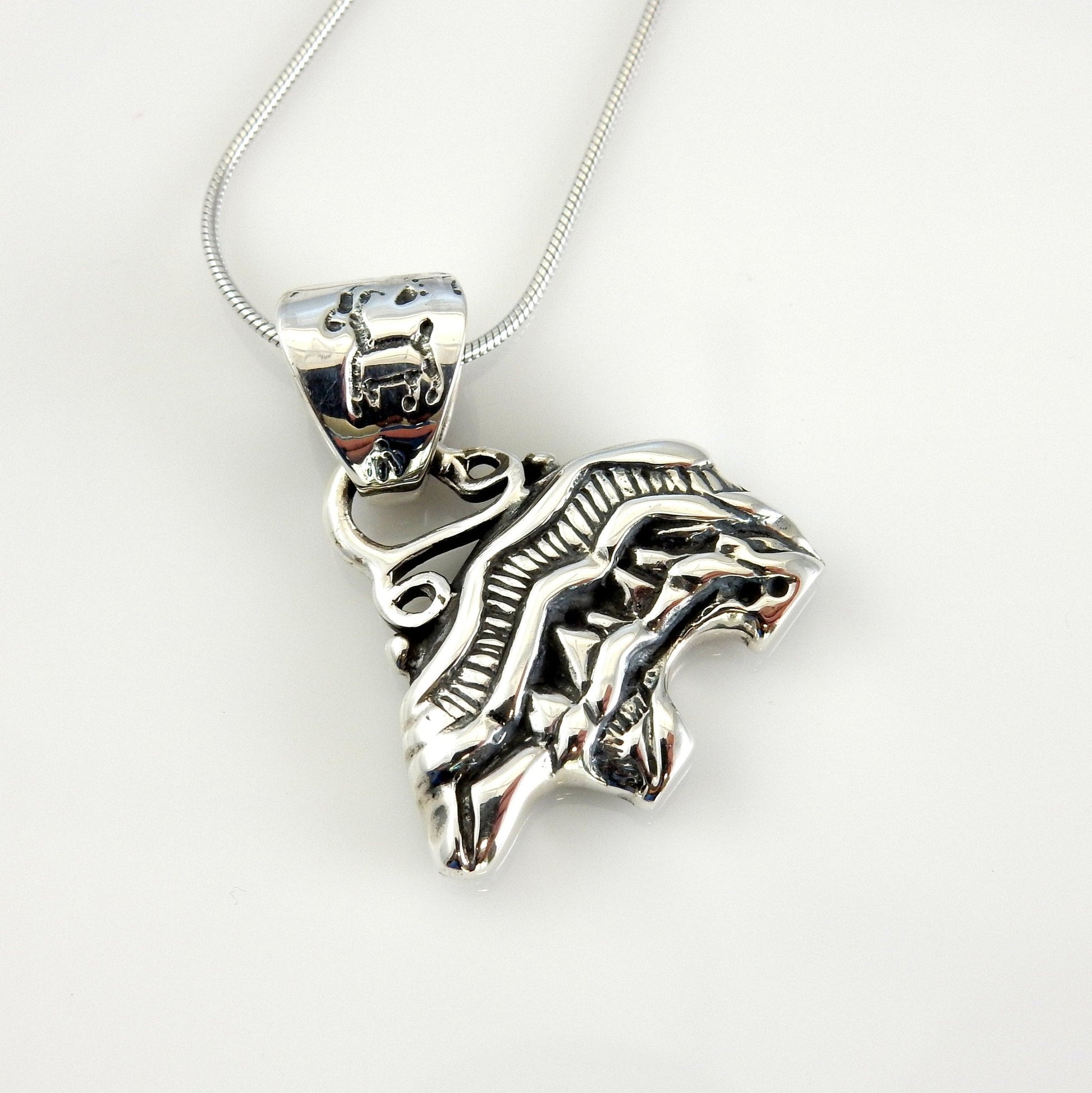Sterling Silver Blue Turquoise Inlay Bear Pendant - DeSantis