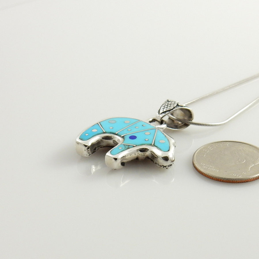 Sterling Silver Blue Turquoise Inlay Bear Pendant - DeSantis