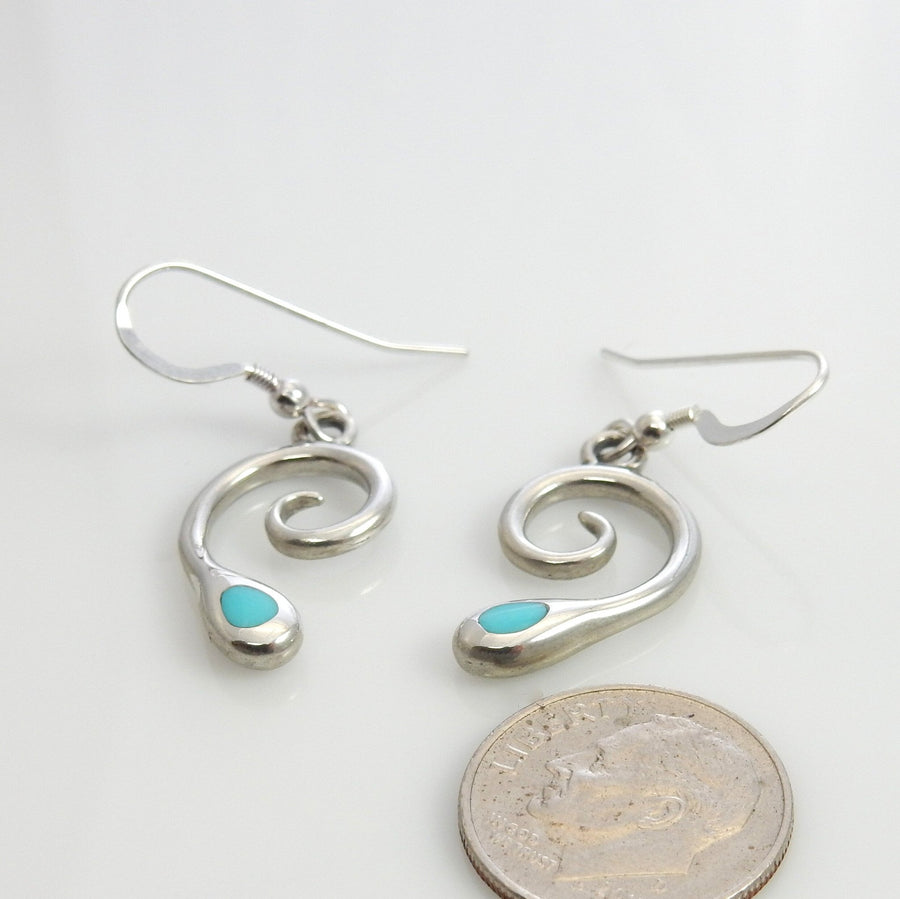 Sterling Silver Blue Turquoise Inlay Dangle Earrings - DeSantis