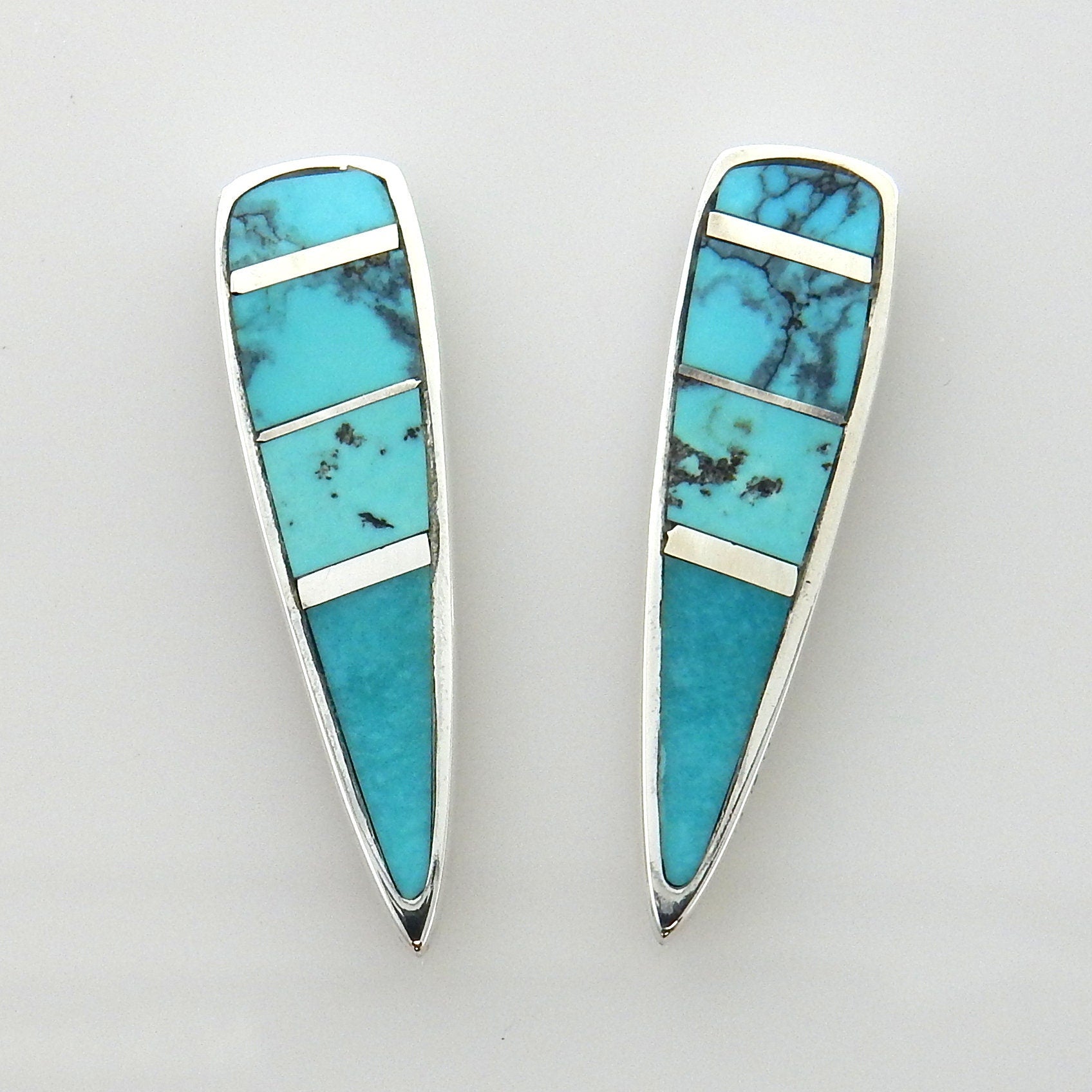 Sterling Silver Blue Turquoise Inlay Post Earrings - DeSantis