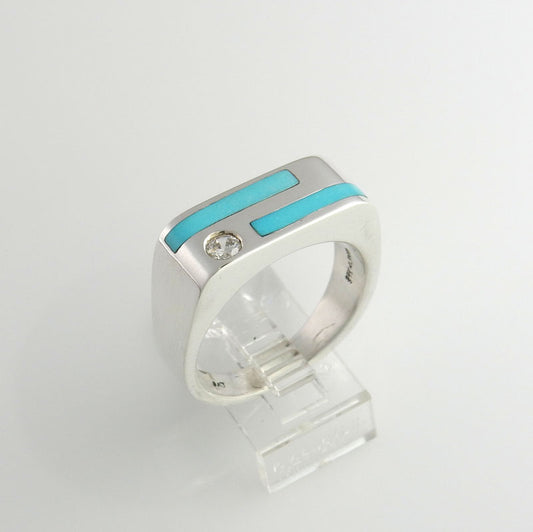 Sterling Silver Blue Turquoise Zirconium Men's Ring Size 11 - DeSantis