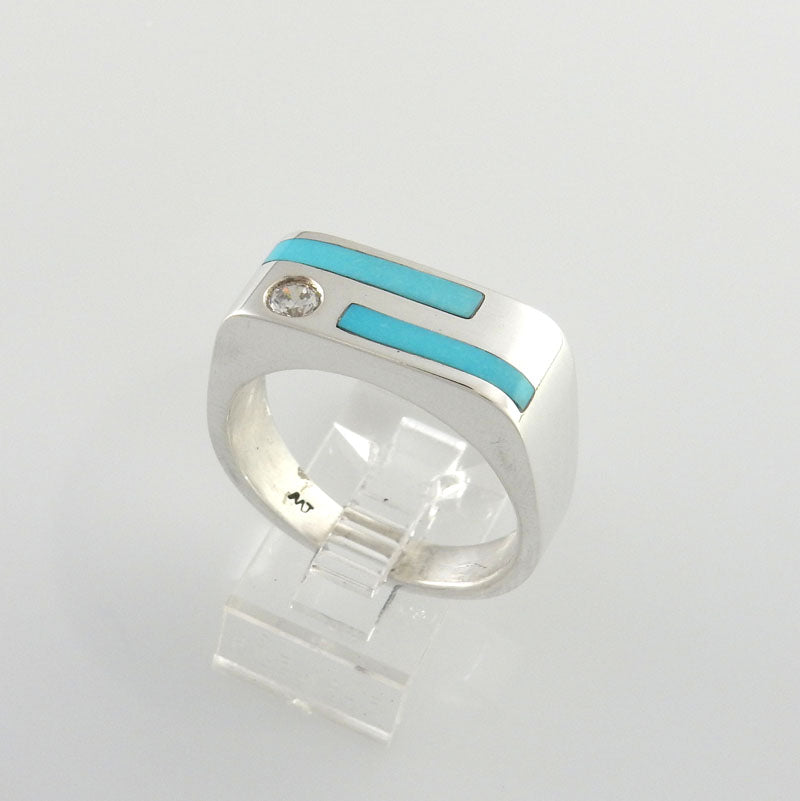 Sterling Silver Blue Turquoise Zirconium Men's Ring Size 11 - DeSantis