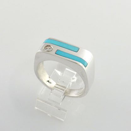 Sterling Silver Blue Turquoise Zirconium Men's Ring Size 11 - DeSantis