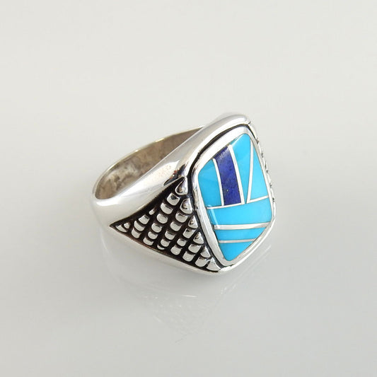 Sterling Silver Blue Turquoise Lapis Inlay Men's Ring Size 11 - DeSantis