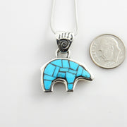 Sterling Silver Blue Turquoise Mosaic Inlay Bear Pendant - DeSantis