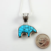 Sterling Silver Blue Turquoise Mosaic Inlay Bear Pendant - DeSantis