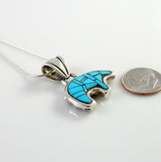 Sterling Silver Blue Turquoise Mosaic Inlay Bear Pendant - DeSantis