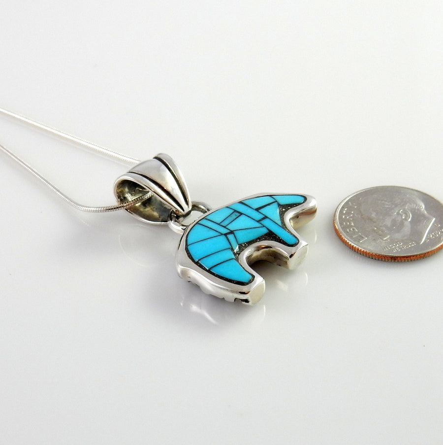 Sterling Silver Blue Turquoise Mosaic Inlay Bear Pendant - DeSantis