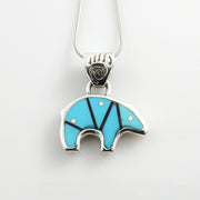 Sterling Silver Blue Turquoise Onyx Bear Pendant - DeSantis