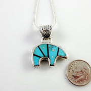 Sterling Silver Blue Turquoise Onyx Inlay Bear Pendant - DeSantis