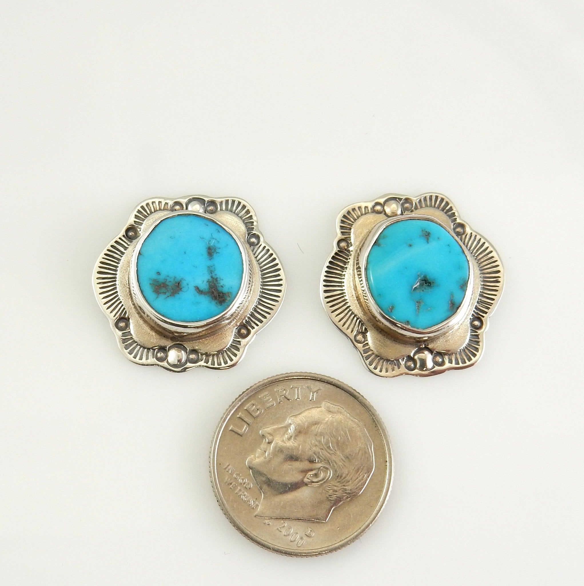 Sterling Silver Blue Turquoise Stamped Post Earrings - DeSantis