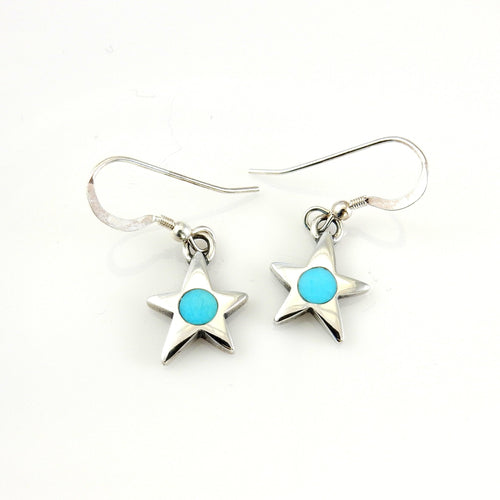 Sterling Silver Blue Turquoise Star Inlay Earrings
