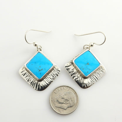 Sterling Silver Blue Turquoise Textured Dangle Earrings - DeSantis