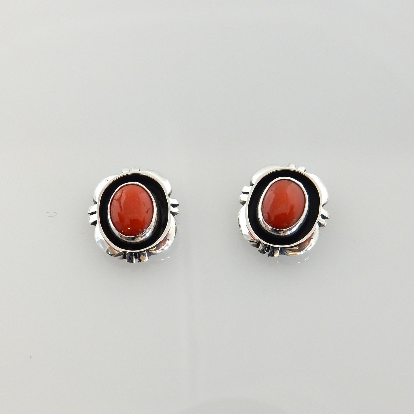 Sterling Silver Coral Southwestern Post Earrings - DeSantis
