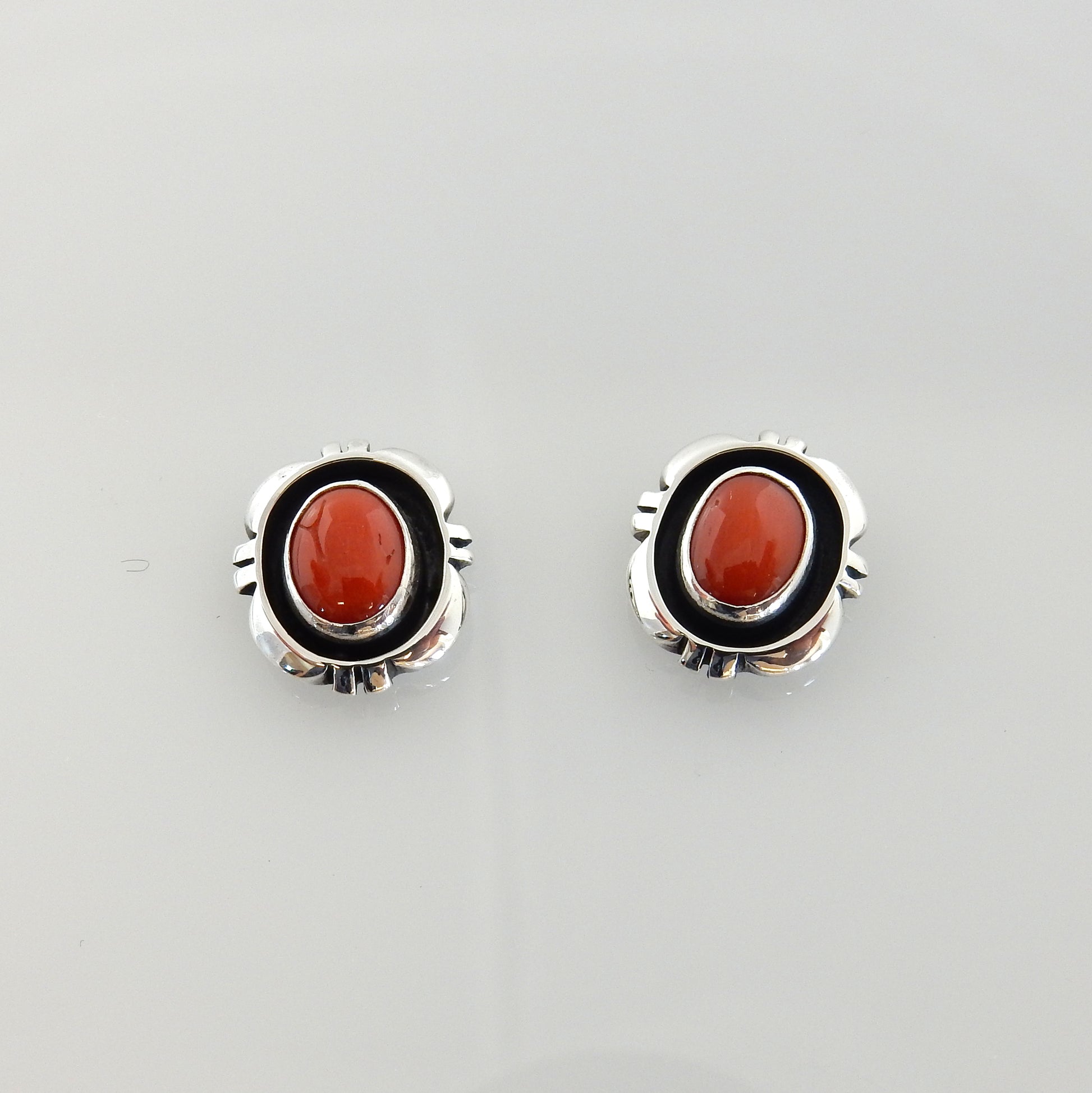 Sterling Silver Coral Southwestern Post Earrings - DeSantis