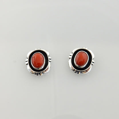 Sterling Silver Coral Southwestern Post Earrings - DeSantis