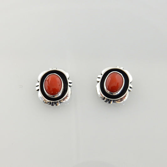Sterling Silver Coral Southwestern Post Earrings - DeSantis
