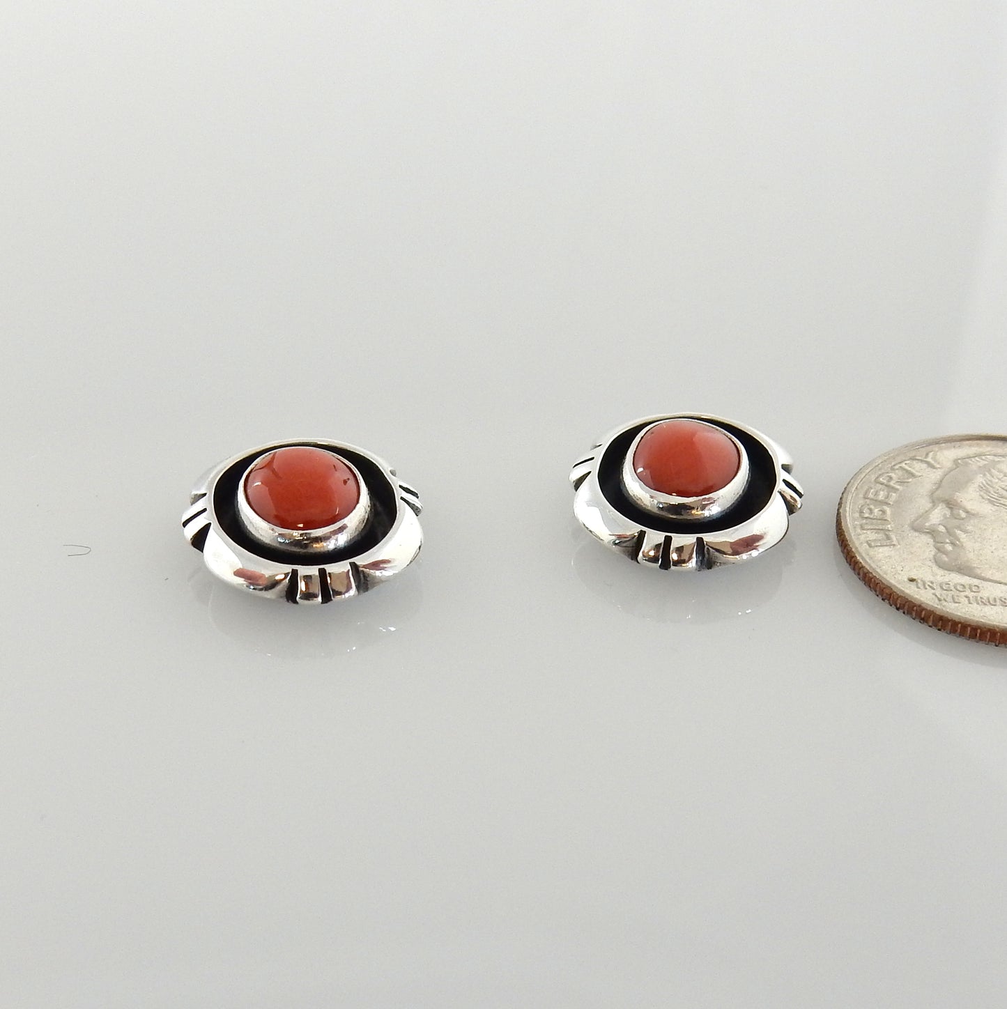 Sterling Silver Coral Southwestern Post Earrings - DeSantis