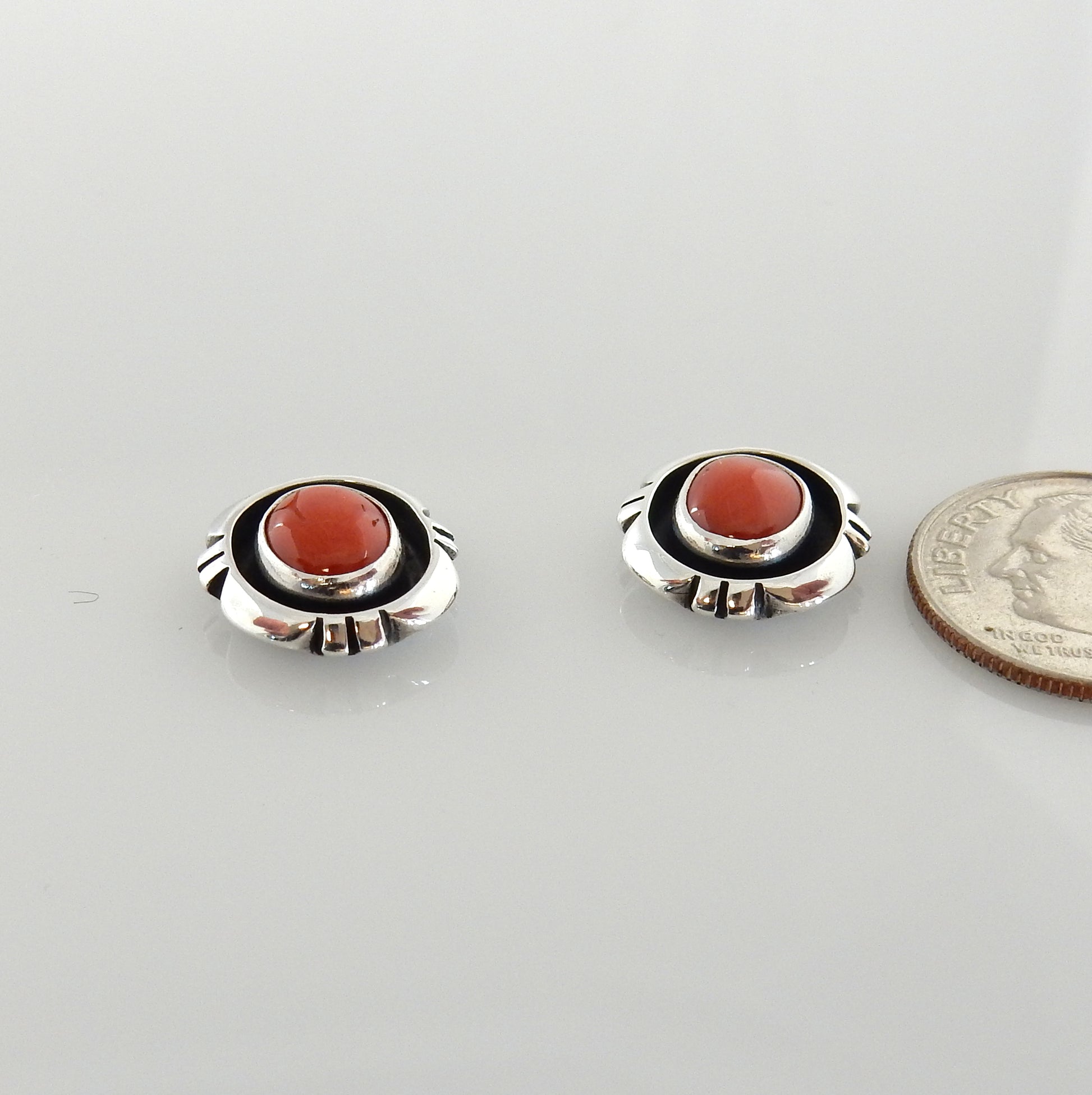 Sterling Silver Coral Southwestern Post Earrings - DeSantis