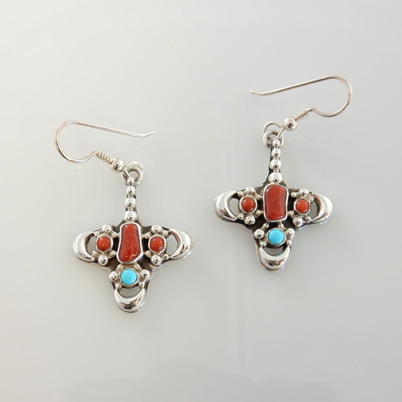 Sterling Silver Coral Turquoise Dangle Earrings - DeSantis