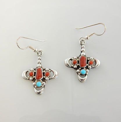 Sterling Silver Coral Turquoise Dangle Earrings - DeSantis