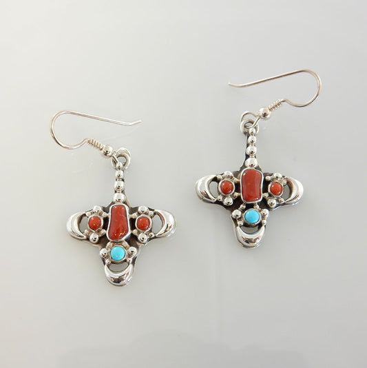 Sterling Silver Coral Turquoise Dangle Earrings - DeSantis