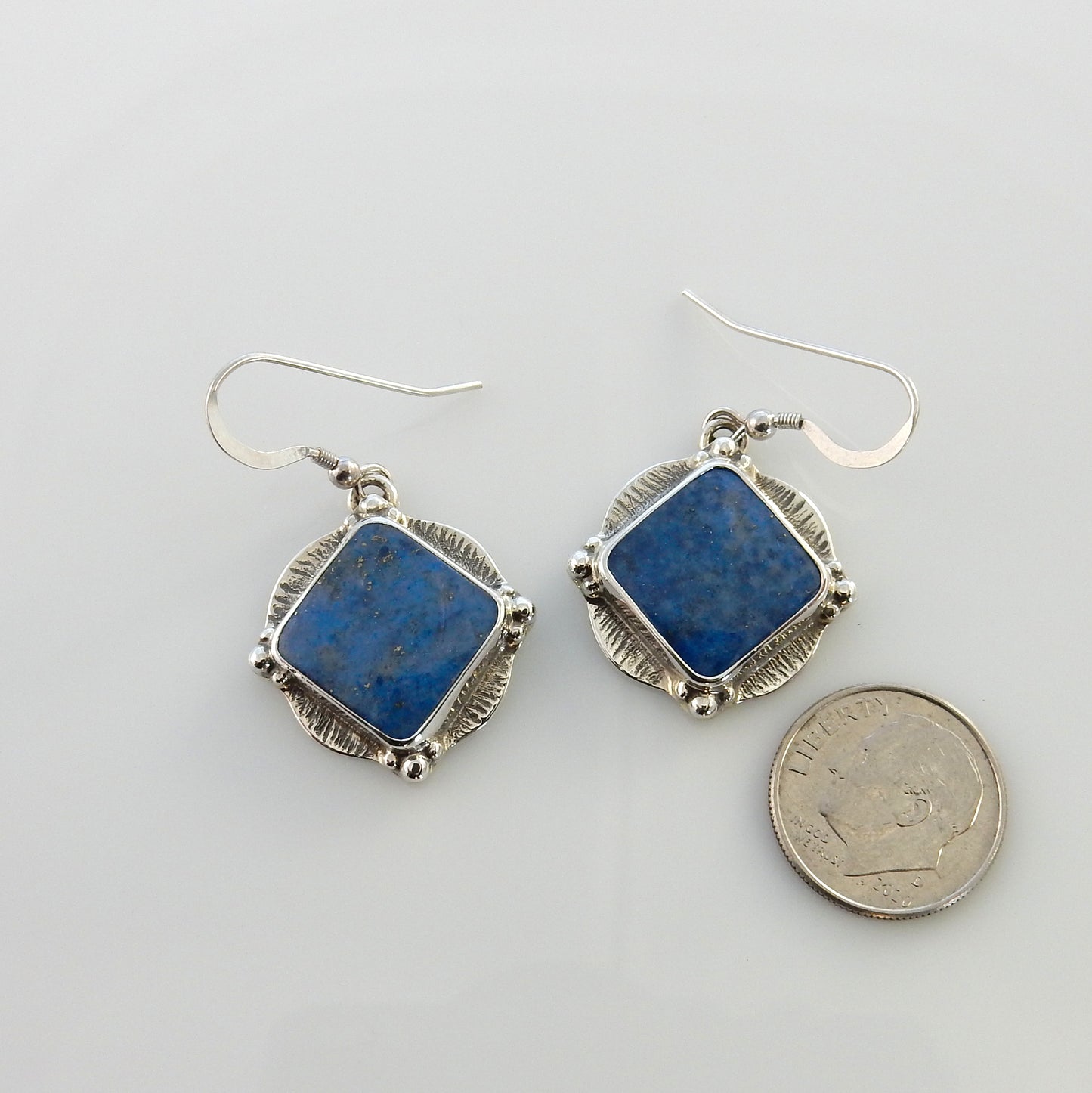 Sterling Silver Denim Lapis Dangle Earrings - DeSantis