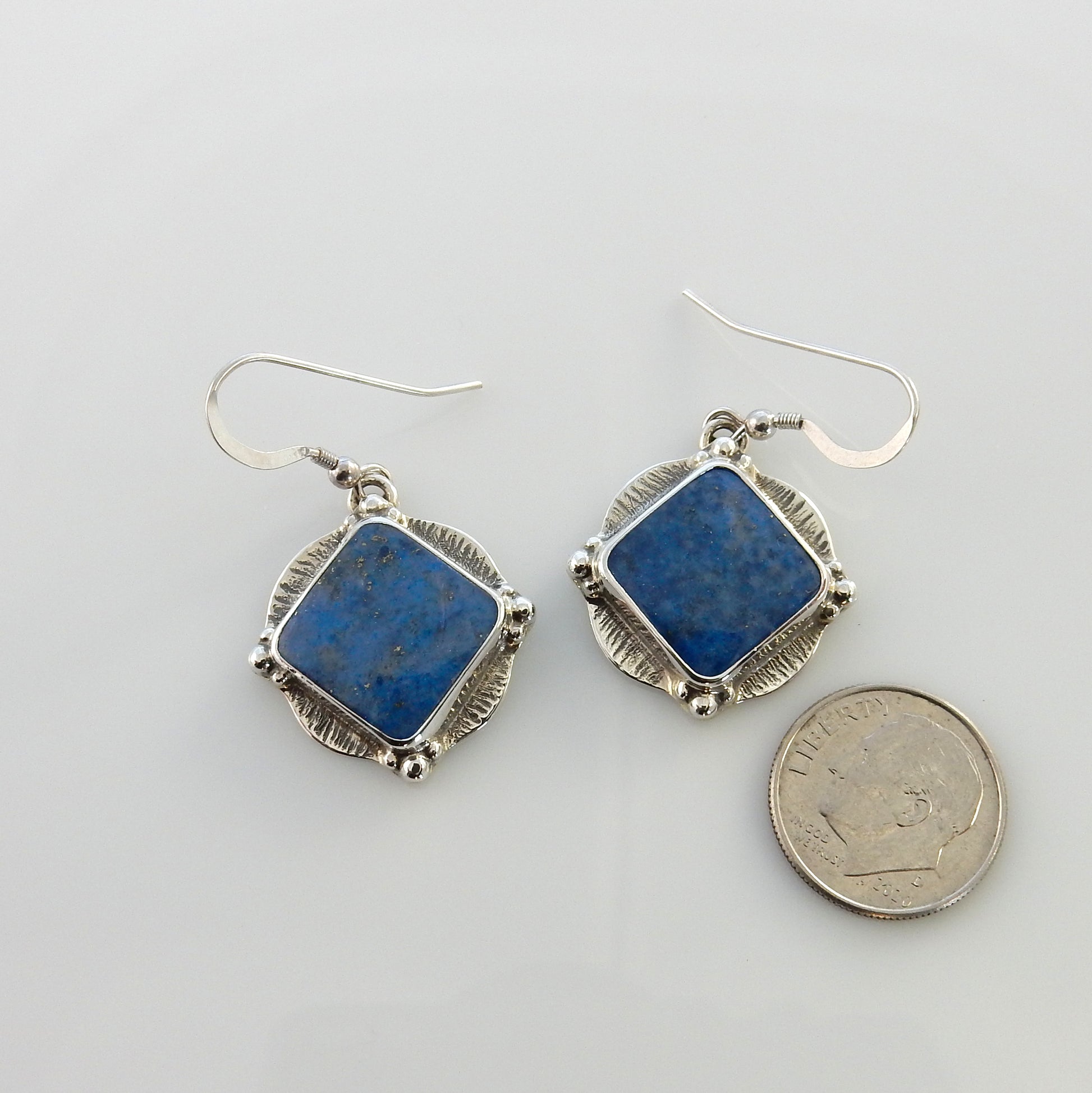 Sterling Silver Denim Lapis Dangle Earrings - DeSantis
