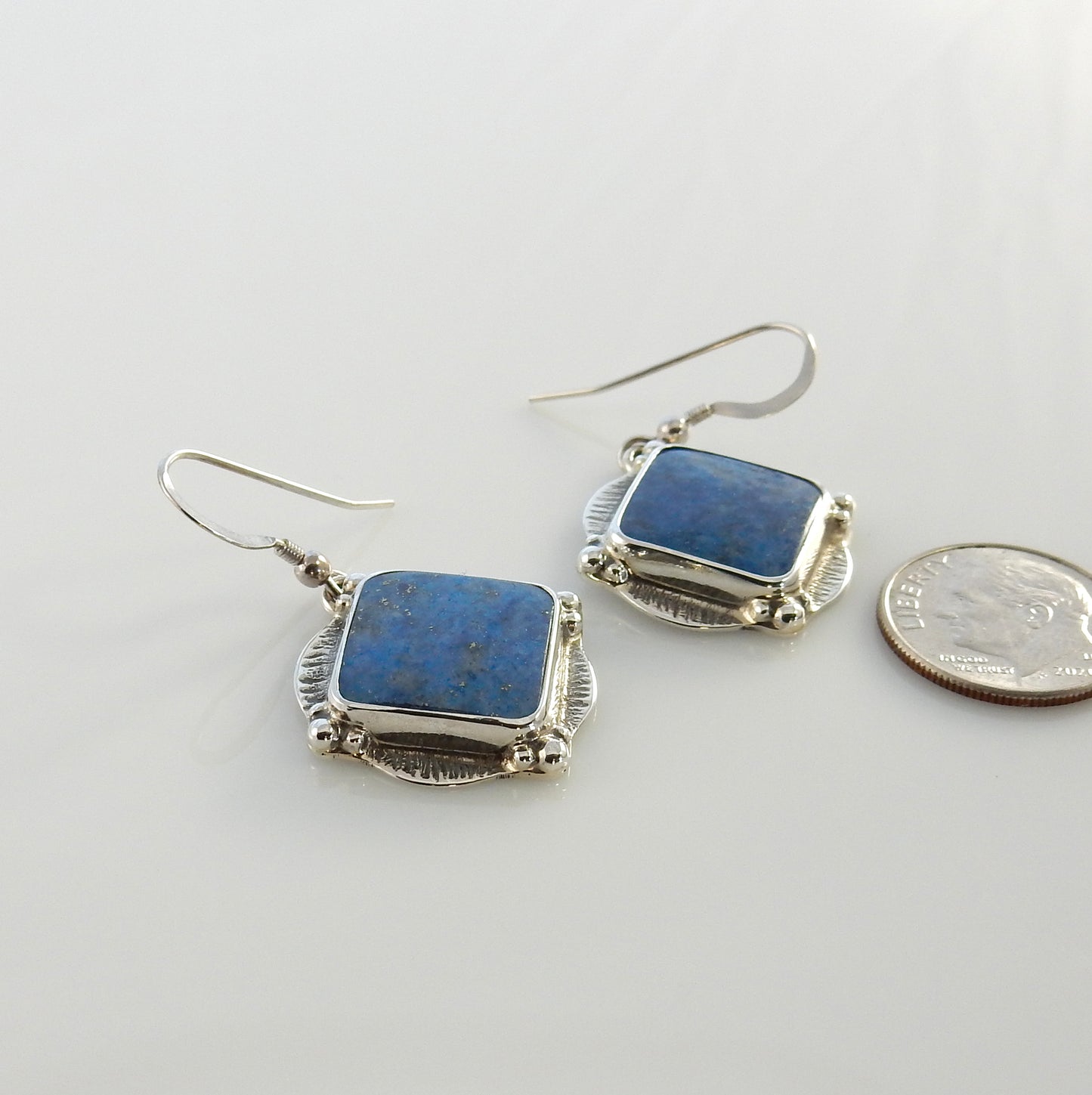 Sterling Silver Denim Lapis Dangle Earrings - DeSantis
