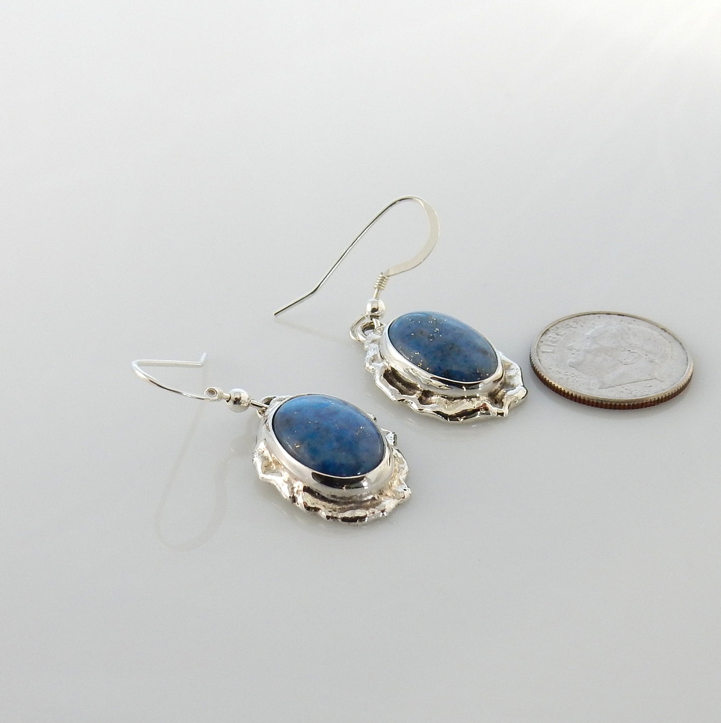 Sterling Silver Denim Lapis Dangle Earrings - DeSantis