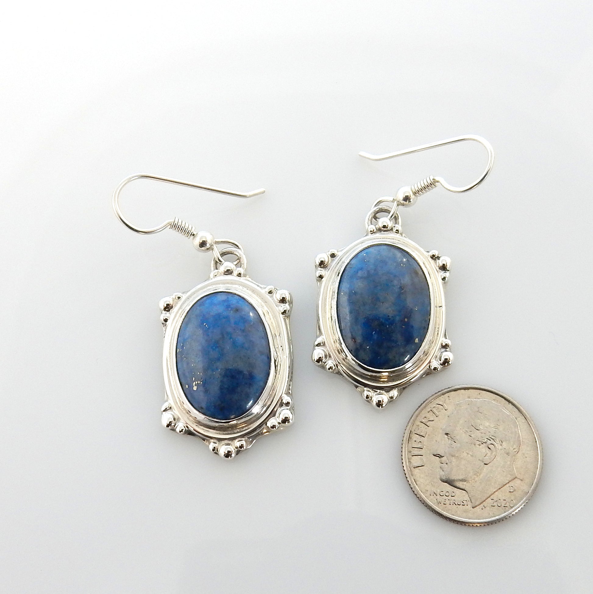 Sterling Silver Denim Lapis Dangle Earrings - DeSantis