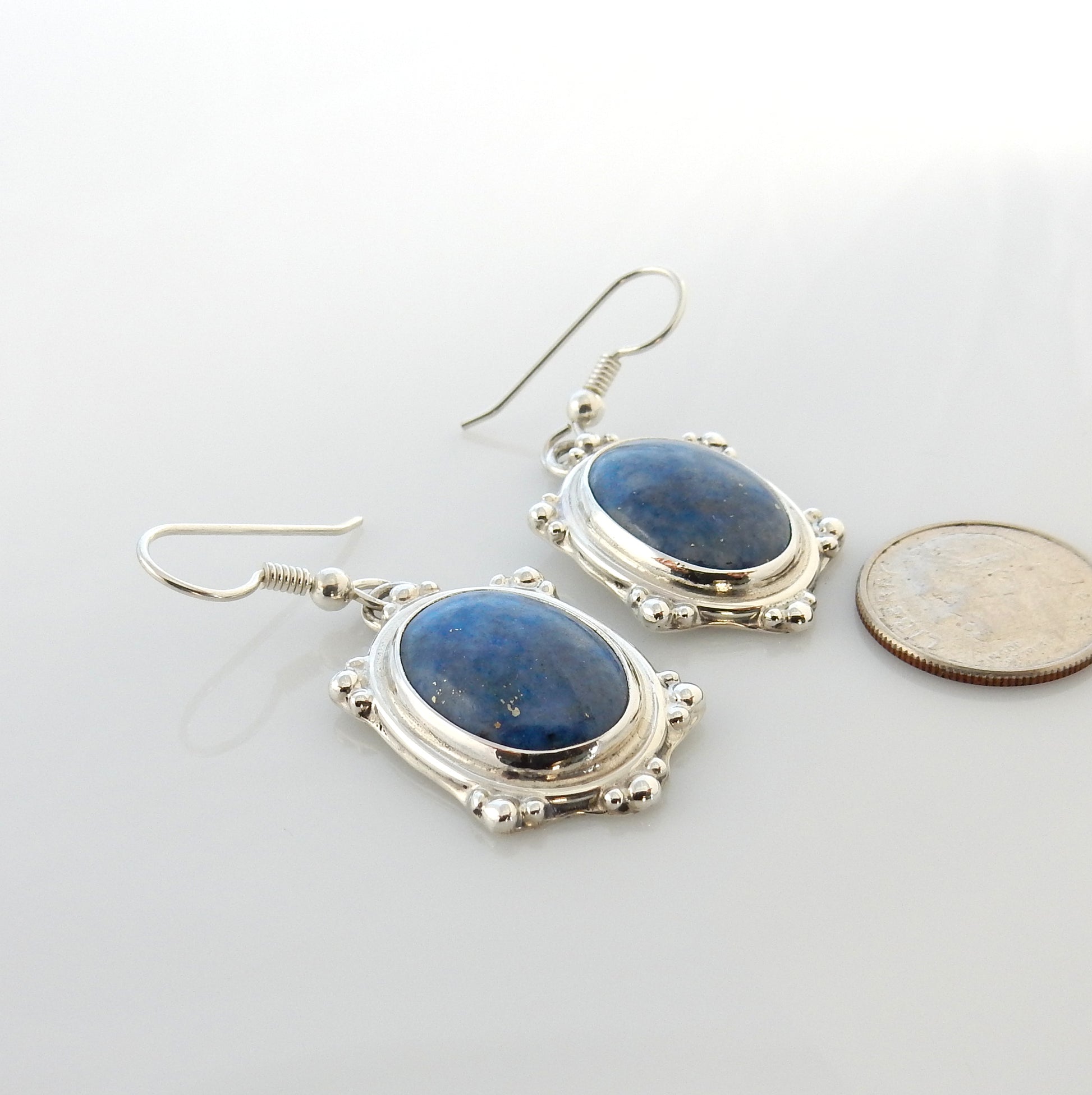 Sterling Silver Denim Lapis Dangle Earrings - DeSantis
