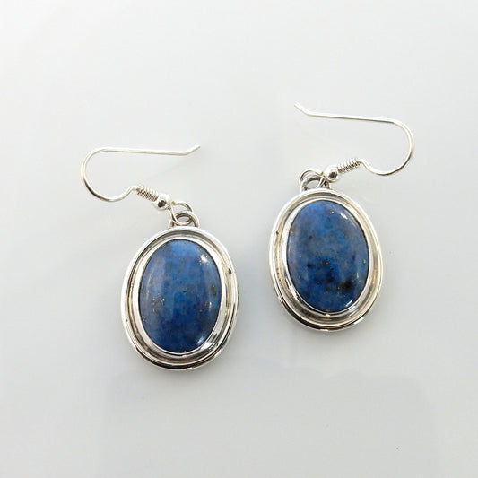 Sterling Silver Denim Lapis Dangle Oval Earrings - DeSantis