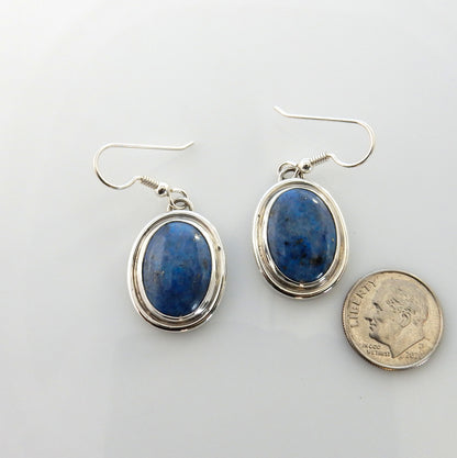 Sterling Silver Denim Lapis Dangle Oval Earrings - DeSantis