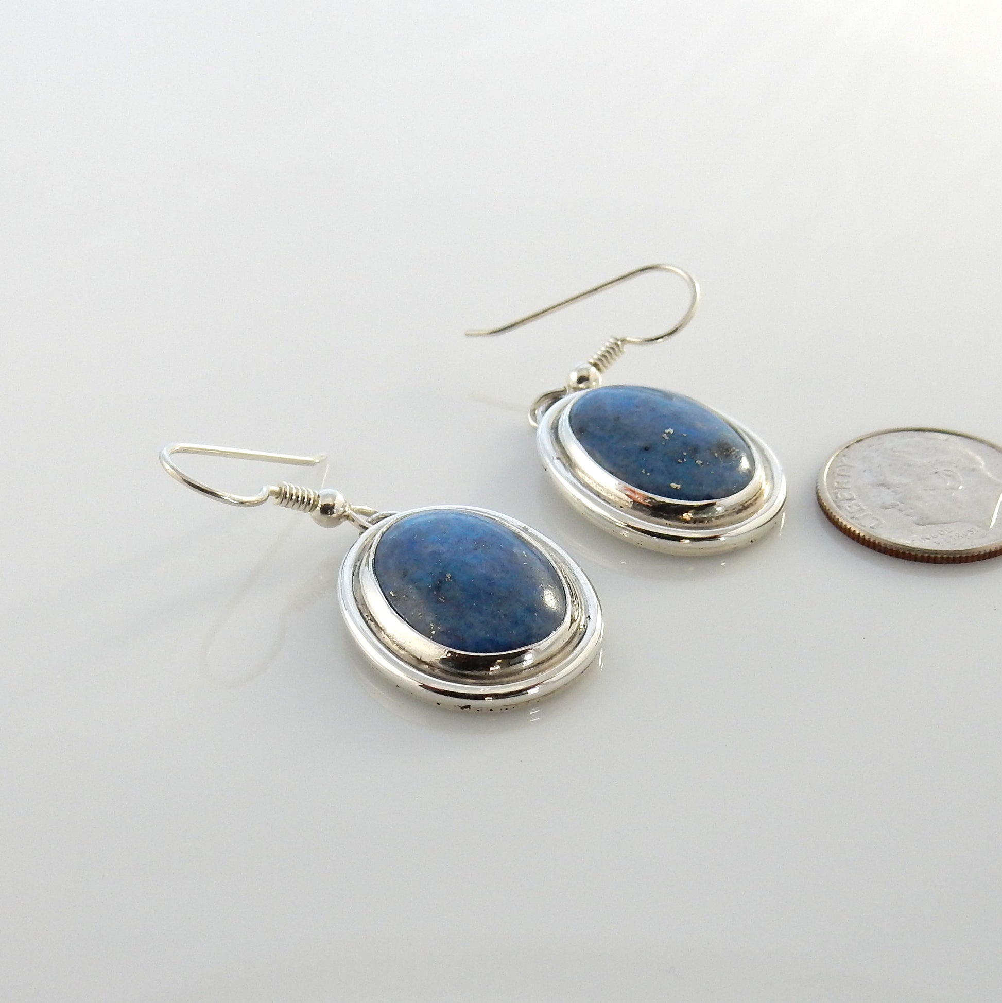 Sterling Silver Denim Lapis Dangle Oval Earrings - DeSantis