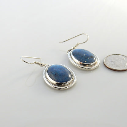 Sterling Silver Denim Lapis Dangle Oval Earrings - DeSantis