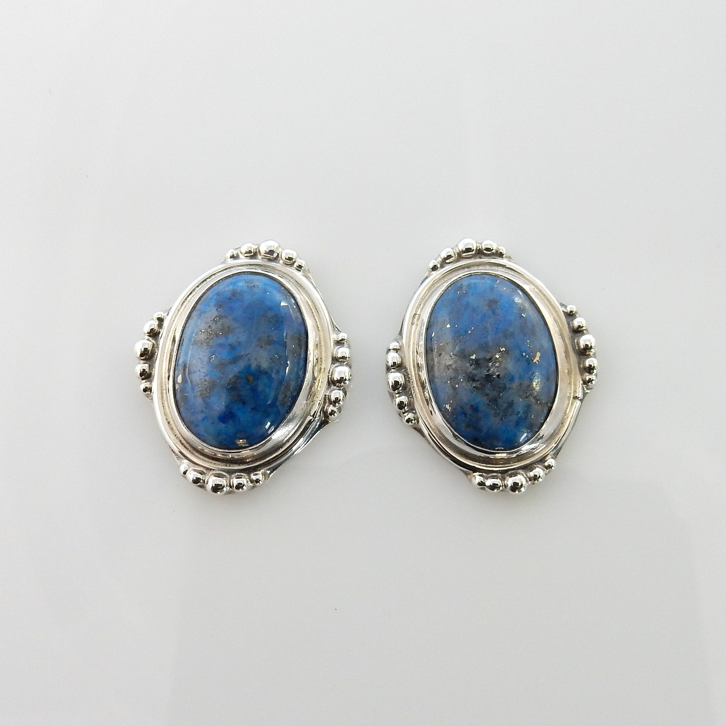 Sterling Silver Denim Lapis Handmade Post Earrings - DeSantis