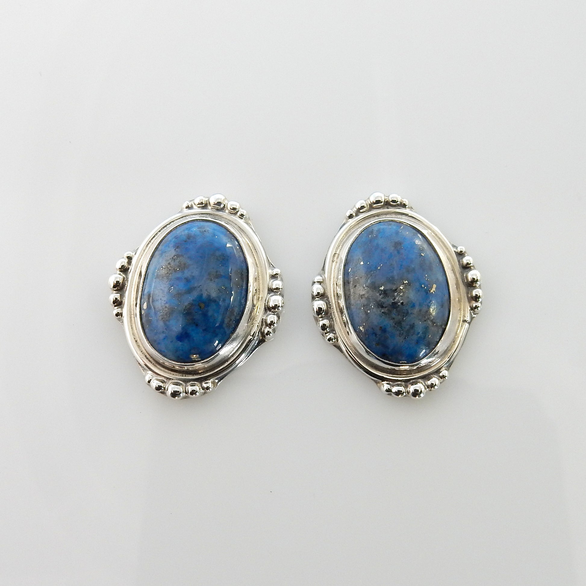 Sterling Silver Denim Lapis Handmade Post Earrings - DeSantis