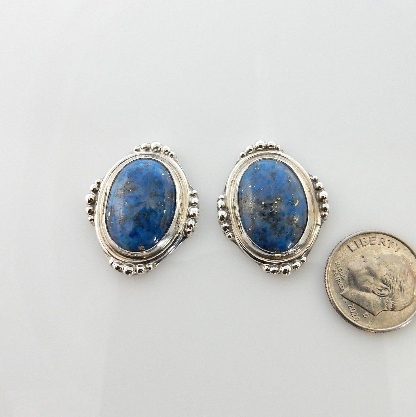 Sterling Silver Denim Lapis Handmade Post Earrings - DeSantis