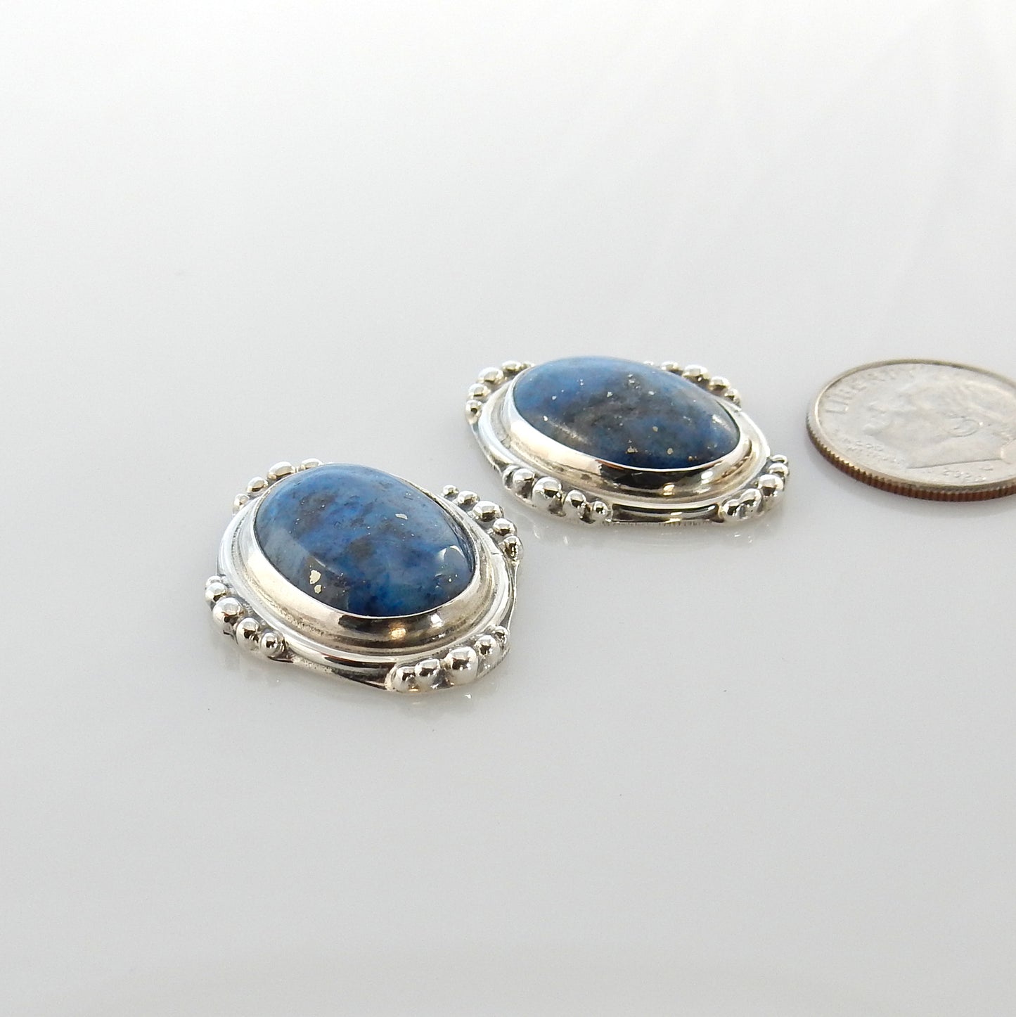Sterling Silver Denim Lapis Handmade Post Earrings - DeSantis