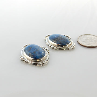 Sterling Silver Denim Lapis Handmade Post Earrings - DeSantis