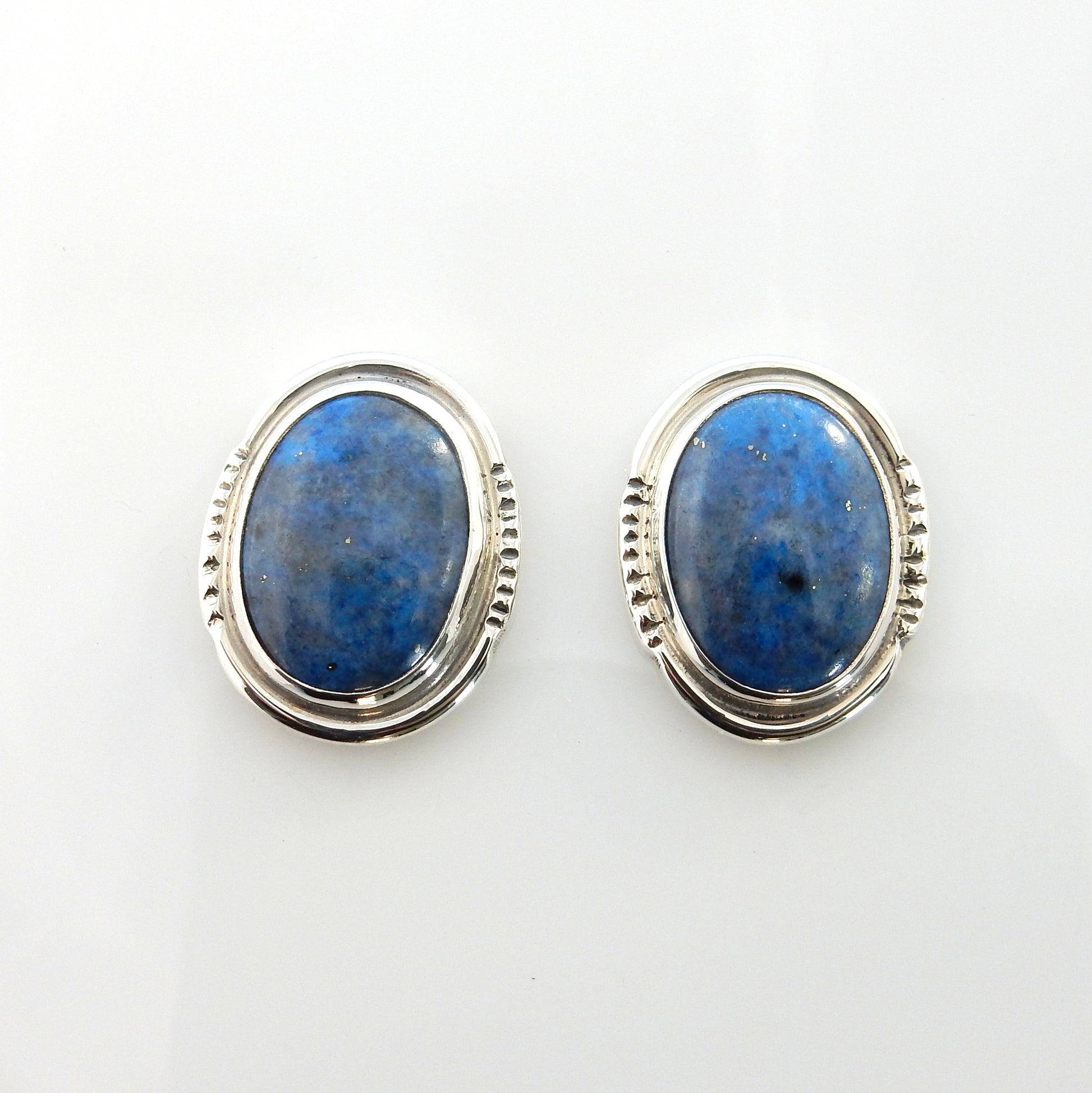 Sterling Silver Denim Lapis Oval Post Earrings - DeSantis
