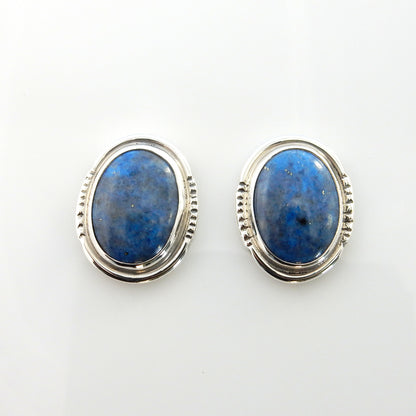 Sterling Silver Denim Lapis Oval Post Earrings - DeSantis