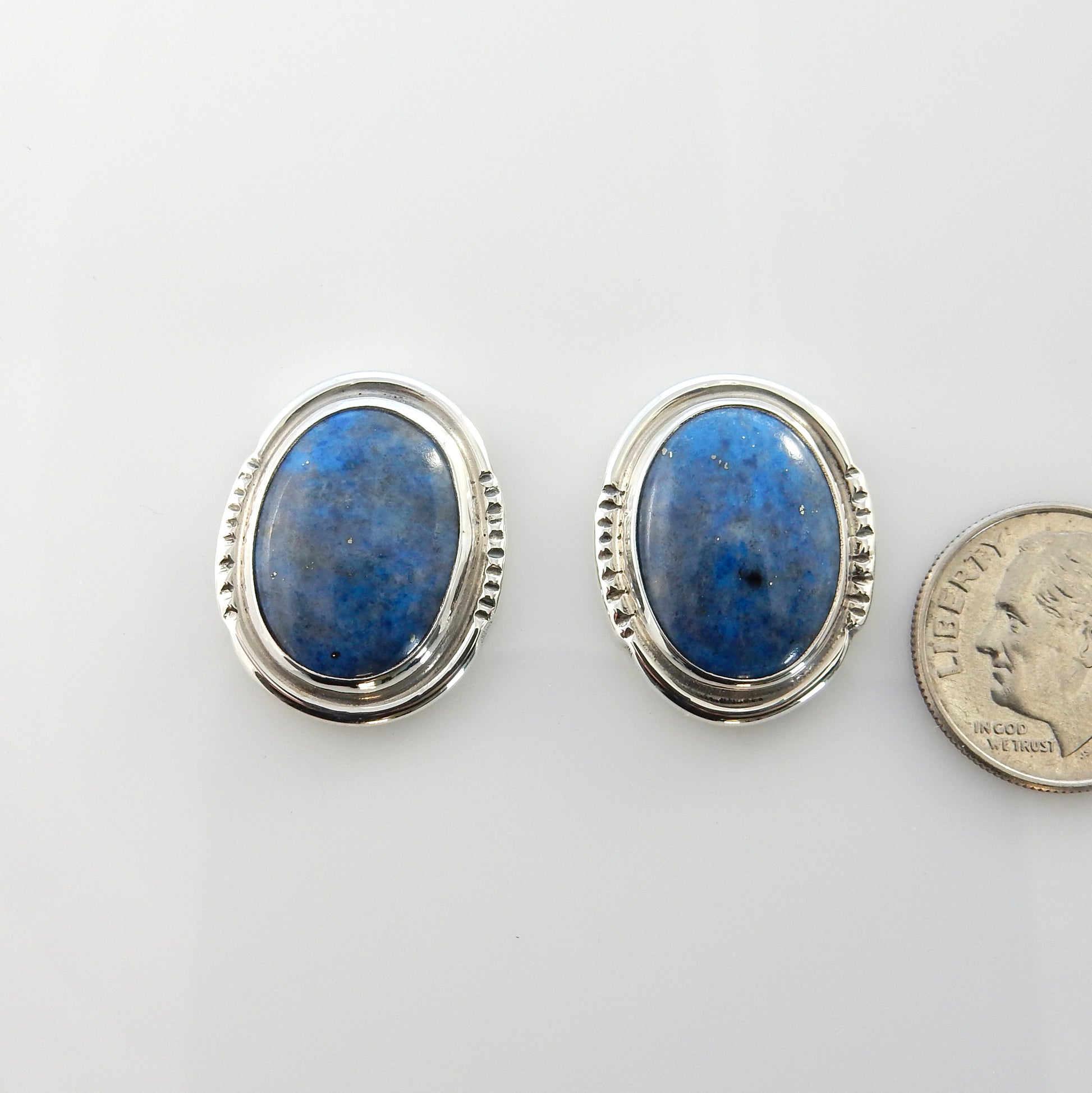 Sterling Silver Denim Lapis Oval Post Earrings - DeSantis