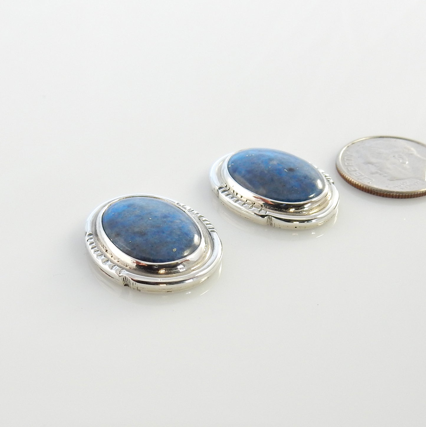 Sterling Silver Denim Lapis Oval Post Earrings - DeSantis