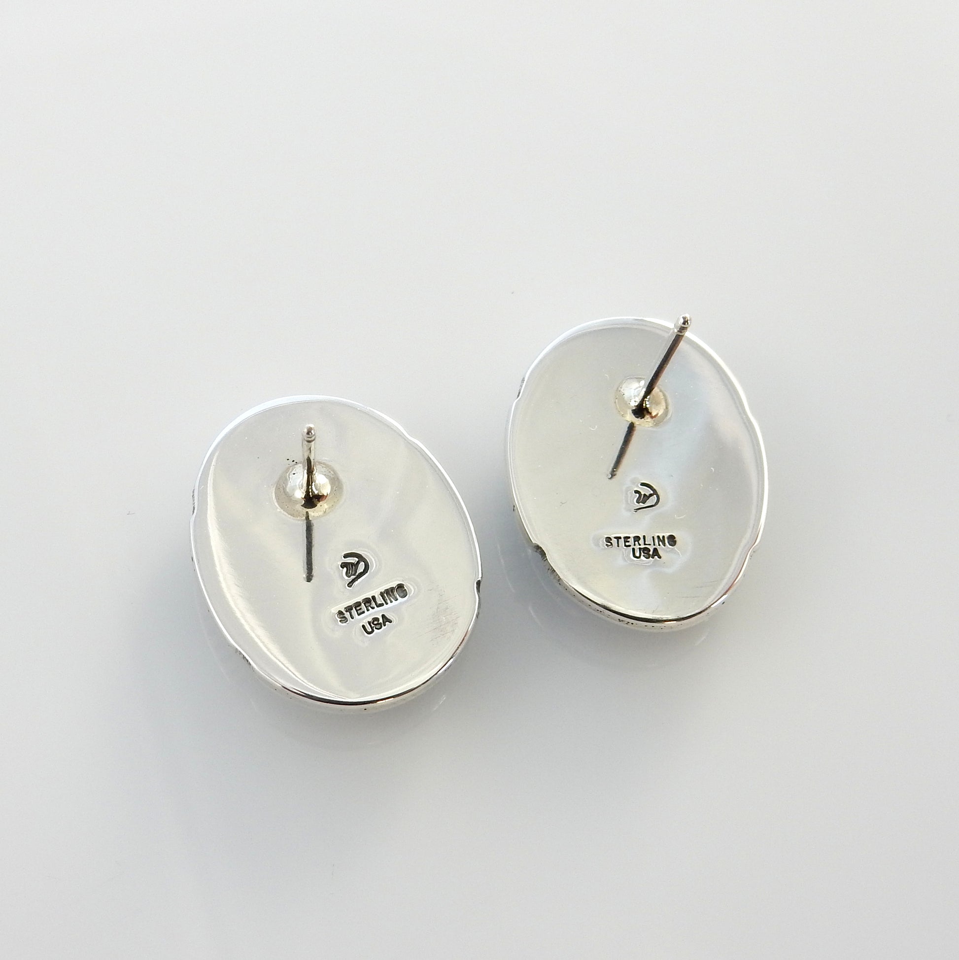 Sterling Silver Denim Lapis Oval Post Earrings - DeSantis