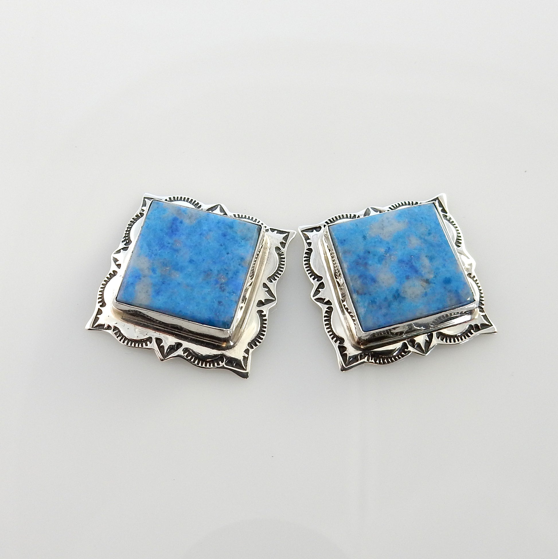 Sterling Silver Denim Lapis Southwestern Post Earrings - DeSantis