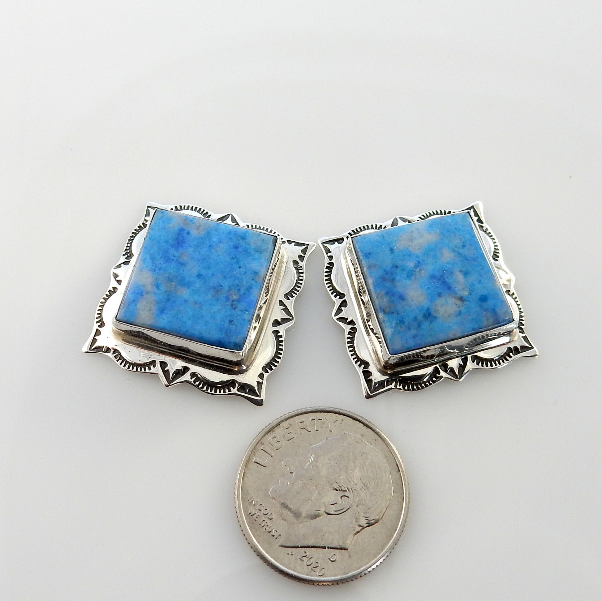 Sterling Silver Denim Lapis Southwestern Post Earrings - DeSantis