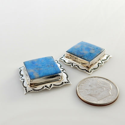 Sterling Silver Denim Lapis Southwestern Post Earrings - DeSantis